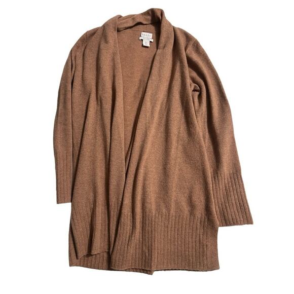 Nicole Miller Tan Cashmere Open Cardigan/Waterfall Sweater - Large - Picture 3 of 5